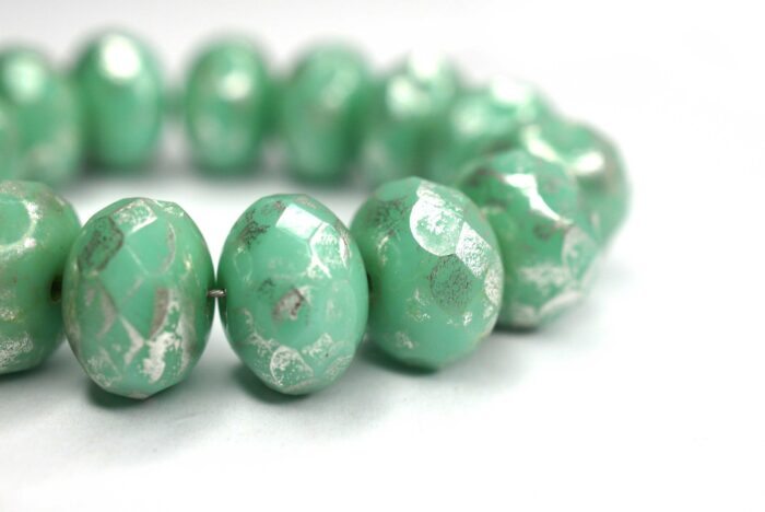 6 Stück Glasperlen 7x11mm | Pale Turquoise Silver Picasso Rondelle