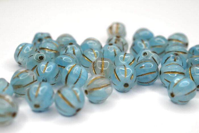 10 Stück Glasperlen Melone 8mm | Hurricane Silk Blue Gold – Bild 3